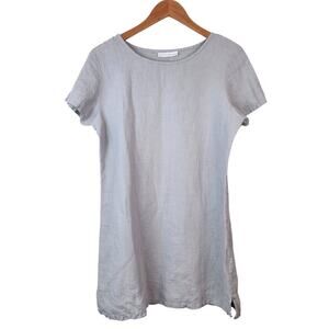 Bryn Walker 100% Linen Shift Dress Gray Short Sleeve Lagenlook Minimalist SMALL